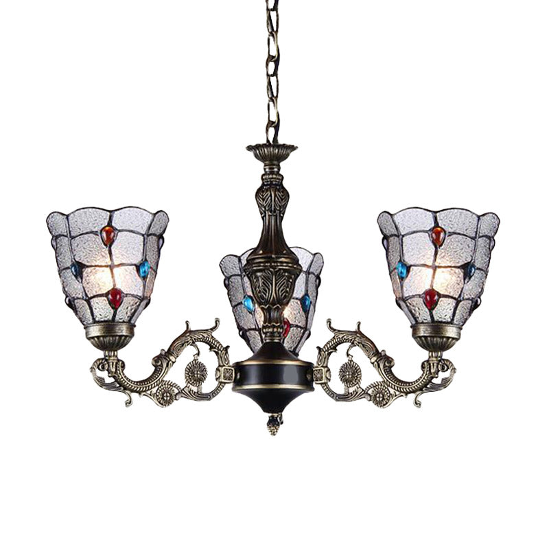 Lustre baroque à bijoux avec suspension en verre dépoli - Luminaire à suspension en bronze (3/6/8 lumières)