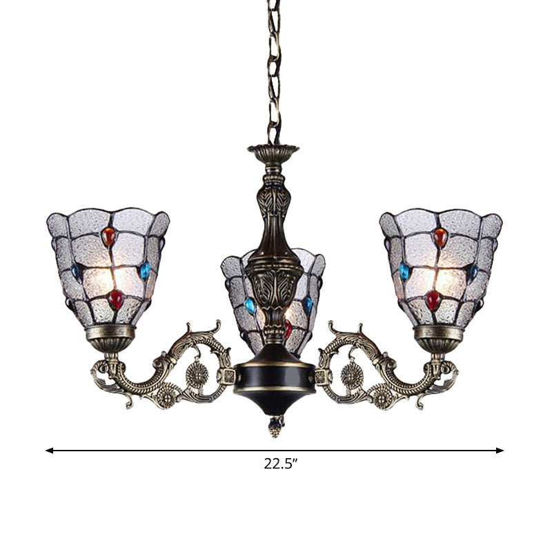 Lustre baroque à bijoux avec suspension en verre dépoli - Luminaire à suspension en bronze (3/6/8 lumières)
