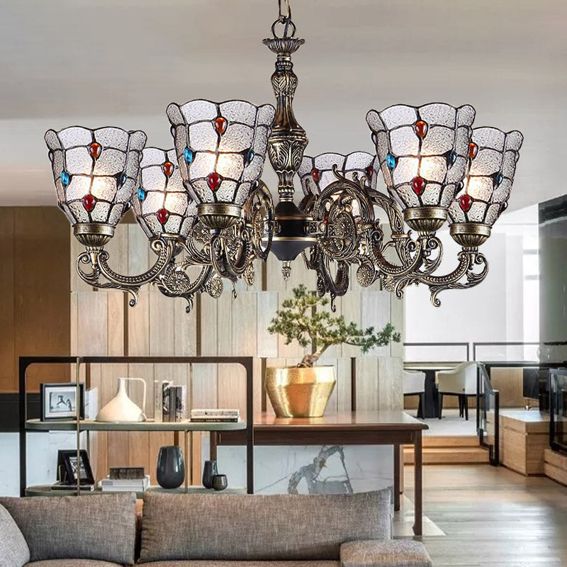 Lustre baroque à bijoux avec suspension en verre dépoli - Luminaire à suspension en bronze (3/6/8 lumières)