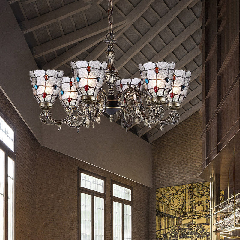 Lustre baroque à bijoux avec suspension en verre dépoli - Luminaire à suspension en bronze (3/6/8 lumières)