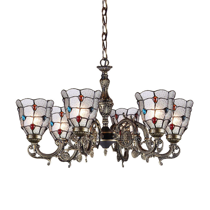 Lustre baroque à bijoux avec suspension en verre dépoli - Luminaire à suspension en bronze (3/6/8 lumières)