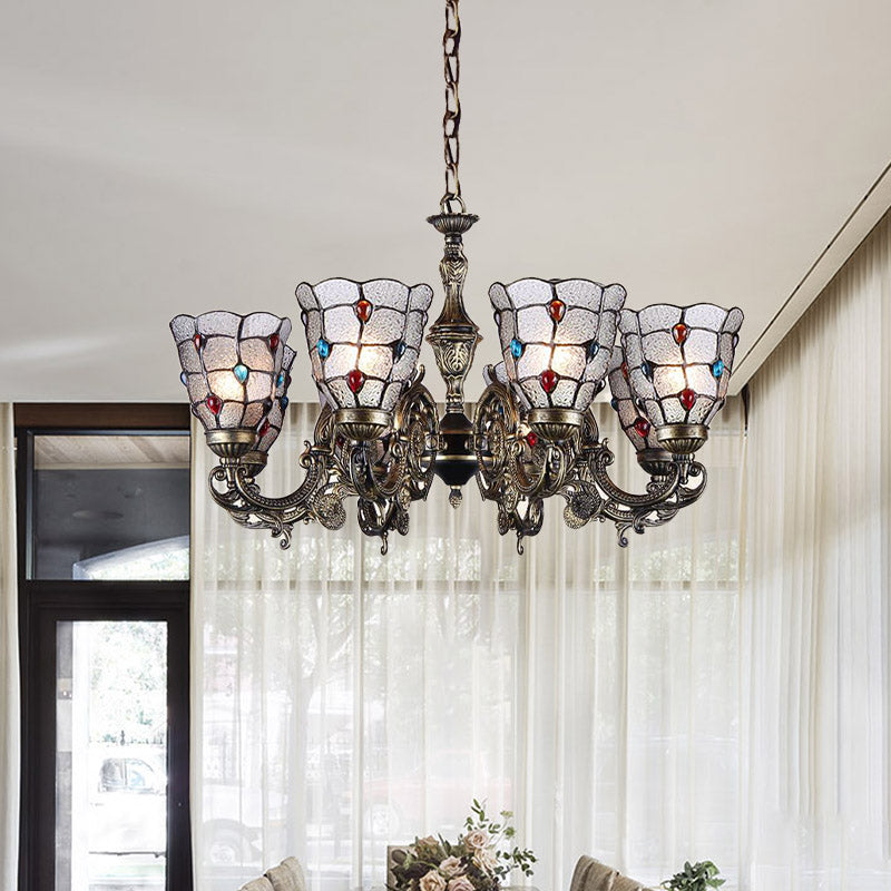 Lustre baroque à bijoux avec suspension en verre dépoli - Luminaire à suspension en bronze (3/6/8 lumières)