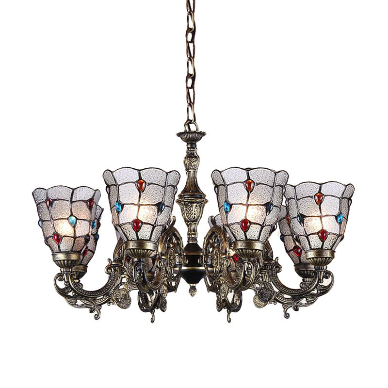 Lustre baroque à bijoux avec suspension en verre dépoli - Luminaire à suspension en bronze (3/6/8 lumières)