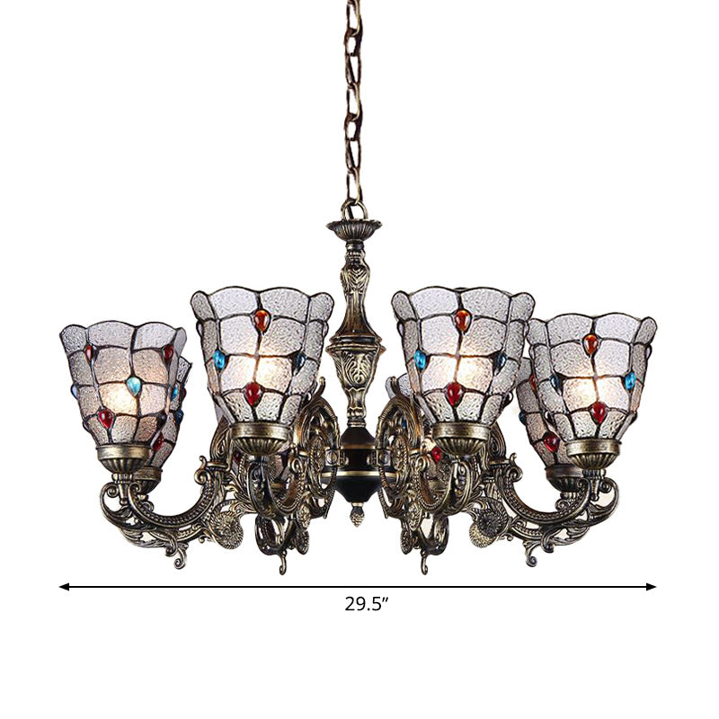 Lustre baroque à bijoux avec suspension en verre dépoli - Luminaire à suspension en bronze (3/6/8 lumières)