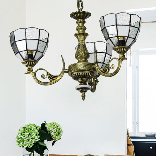 Lustre baroque en bronze à dôme avec verre bleu/blanc texturé pour chambre à coucher - 5/9/11 lumières