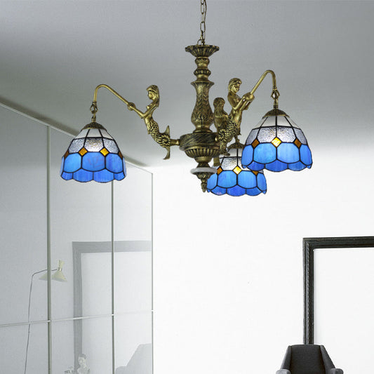 Lustre en verre teinté bleu avec motif quadrillé et suspension baroque - 5/9/11 lumières
