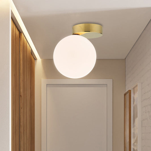 Nordic 1-Bulb Flush Mount Ceiling Light in Gold Finish with White Glass Globe
