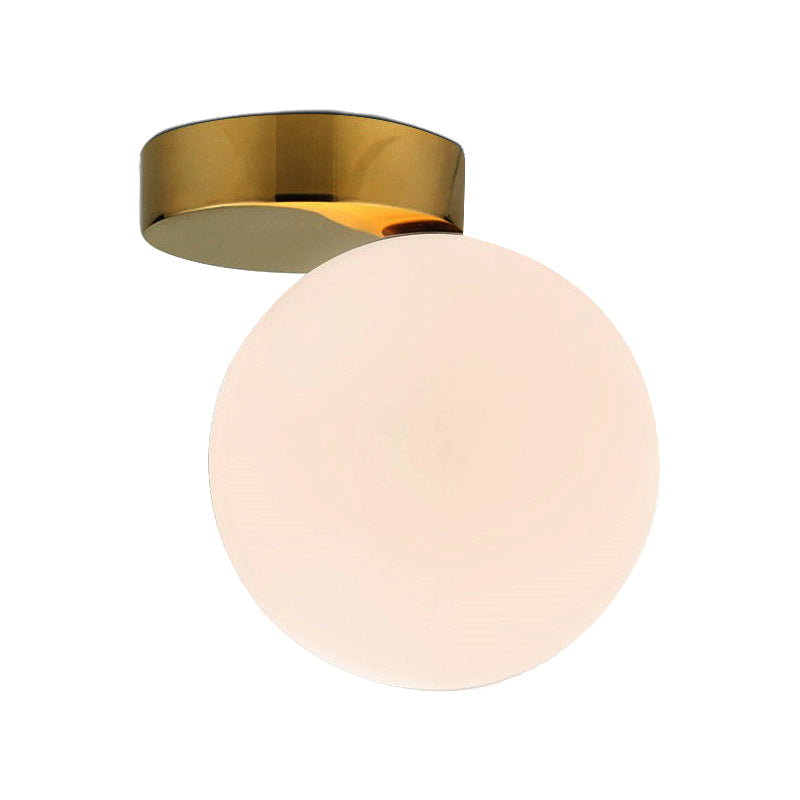 Nordic 1-Bulb Flush Mount Ceiling Light in Gold Finish with White Glass Globe