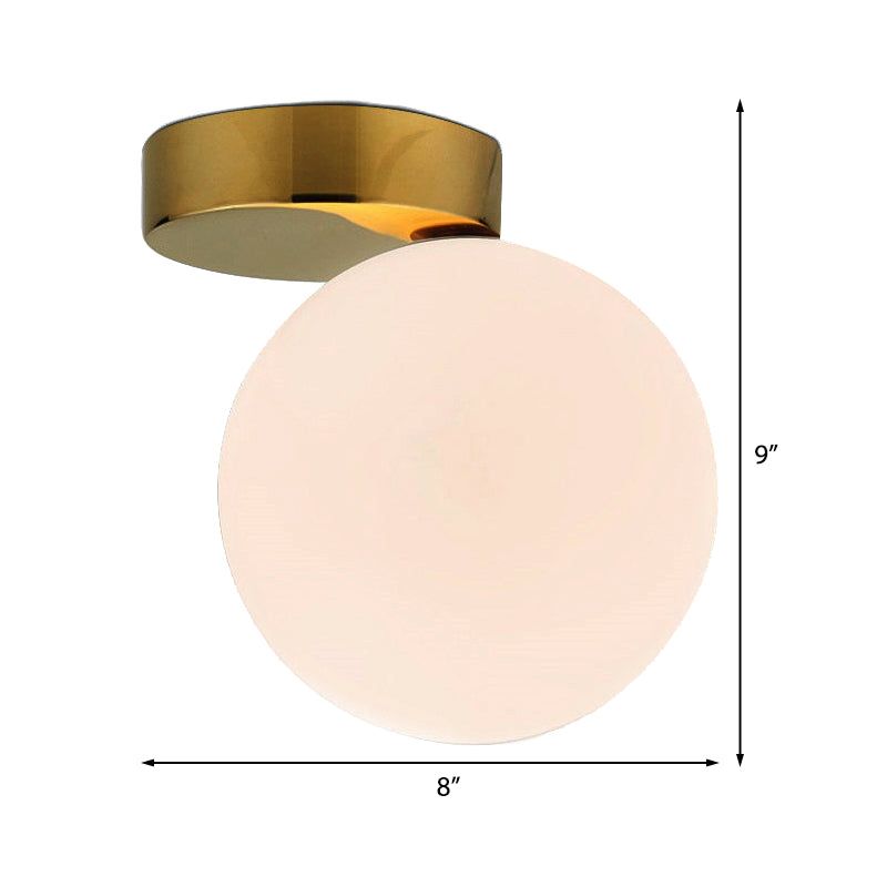 Nordic 1-Bulb Flush Mount Ceiling Light in Gold Finish with White Glass Globe