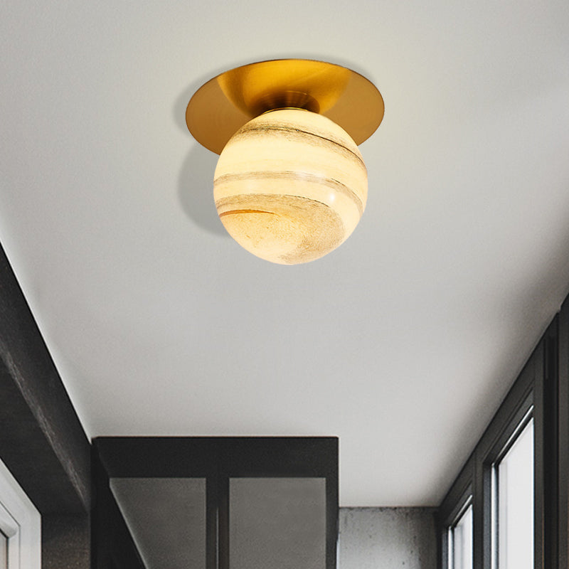 Modern Glass Orbit Ceiling Light Kitchen Flushmount Lamp - Clear/Light-Brown/Cream, Single Light