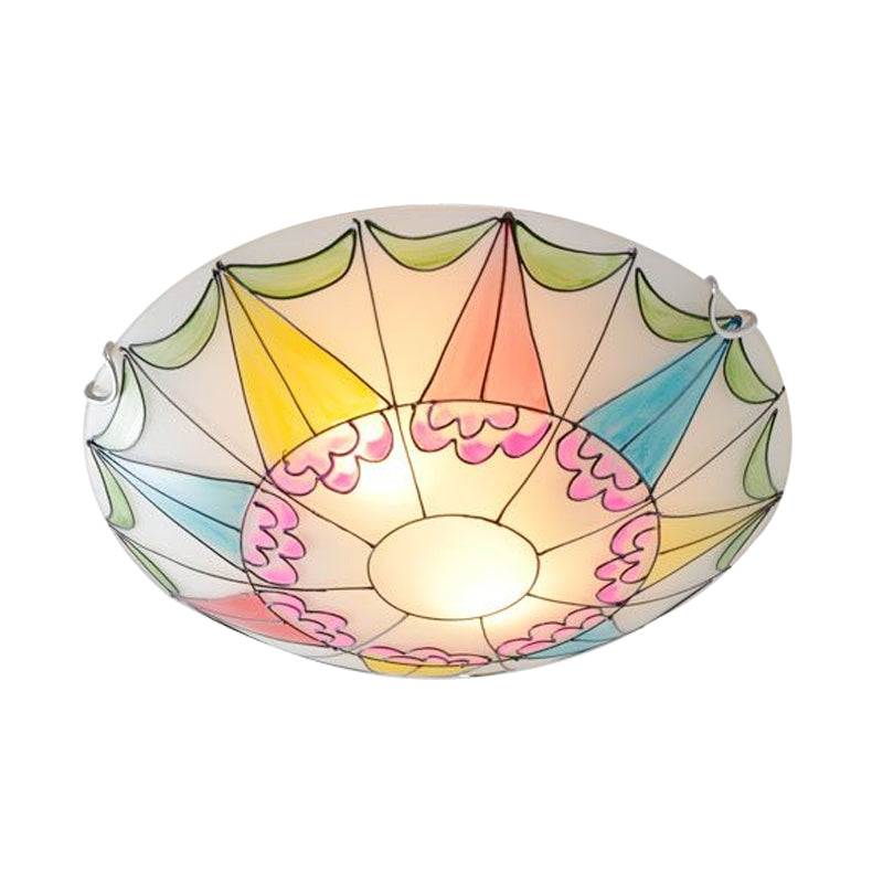 Mediterranean Pink Stained Glass Domed Flush Light Fixture - 3/4 Lights Ceiling Lighting for Bedroom (16"/19.5" Wide)