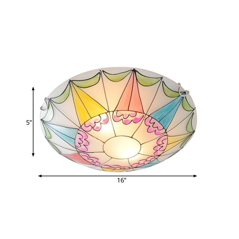 Mediterranean Pink Stained Glass Domed Flush Light Fixture - 3/4 Lights Ceiling Lighting For Bedroom