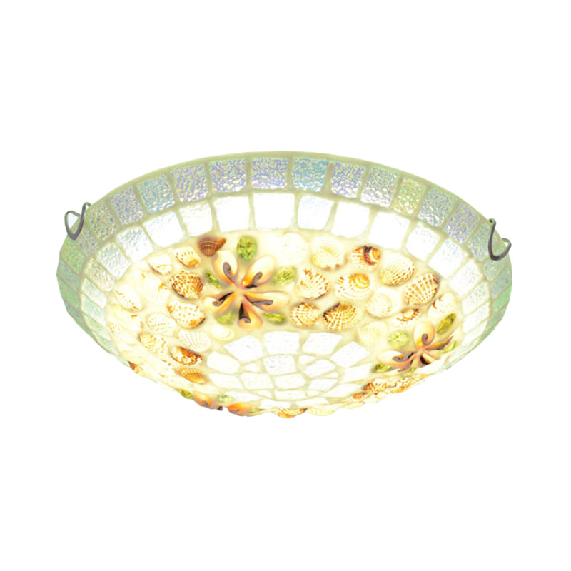 Tiffany-Style LED Flush Mount Lamp with Beige Shell Bowl Shade - Bedroom Ceiling Light Fixture (12"/16"/19.5")