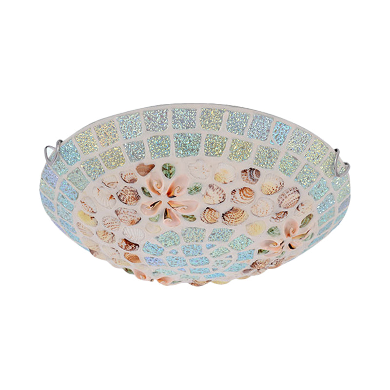 Tiffany-Style LED Flush Mount Lamp with Beige Shell Bowl Shade - Bedroom Ceiling Light Fixture (12"/16"/19.5")
