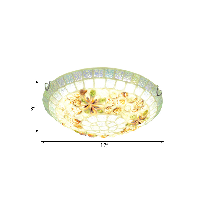 Tiffany-Style LED Flush Mount Lamp with Beige Shell Bowl Shade - Bedroom Ceiling Light Fixture (12"/16"/19.5")