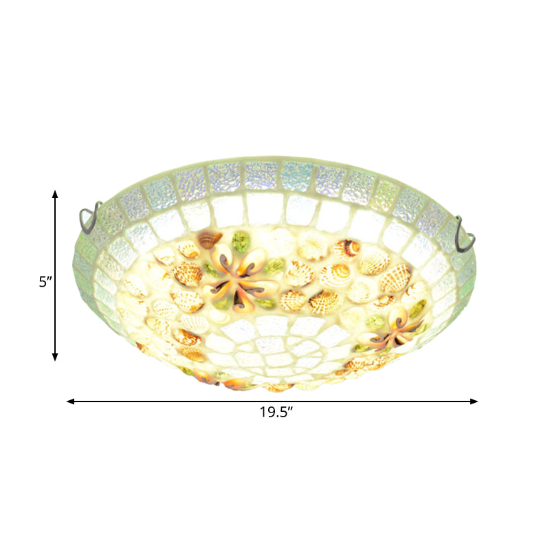 Tiffany-Style LED Flush Mount Lamp with Beige Shell Bowl Shade - Bedroom Ceiling Light Fixture (12"/16"/19.5")