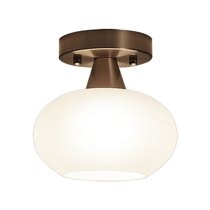 Modern White Glass Flush Mount Oval Lantern Ceiling Light for Bedroom
