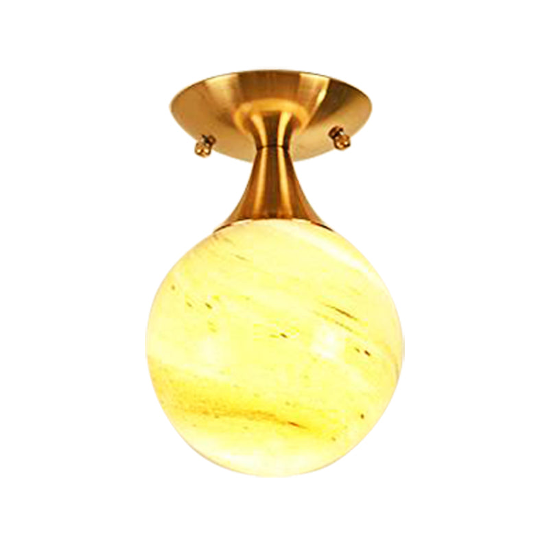 White-Yellow/Gray-Blue/Smoke Gray Glass Orb Shade Semi Mount Lighting - Nordic Style, 1 Bulb Ceiling Flush Mount for Foyer