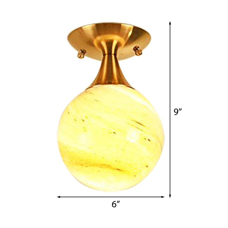 White-Yellow/Gray-Blue/Smoke Gray Glass Orb Shade Semi Mount Lighting - Nordic Style, 1 Bulb Ceiling Flush Mount for Foyer