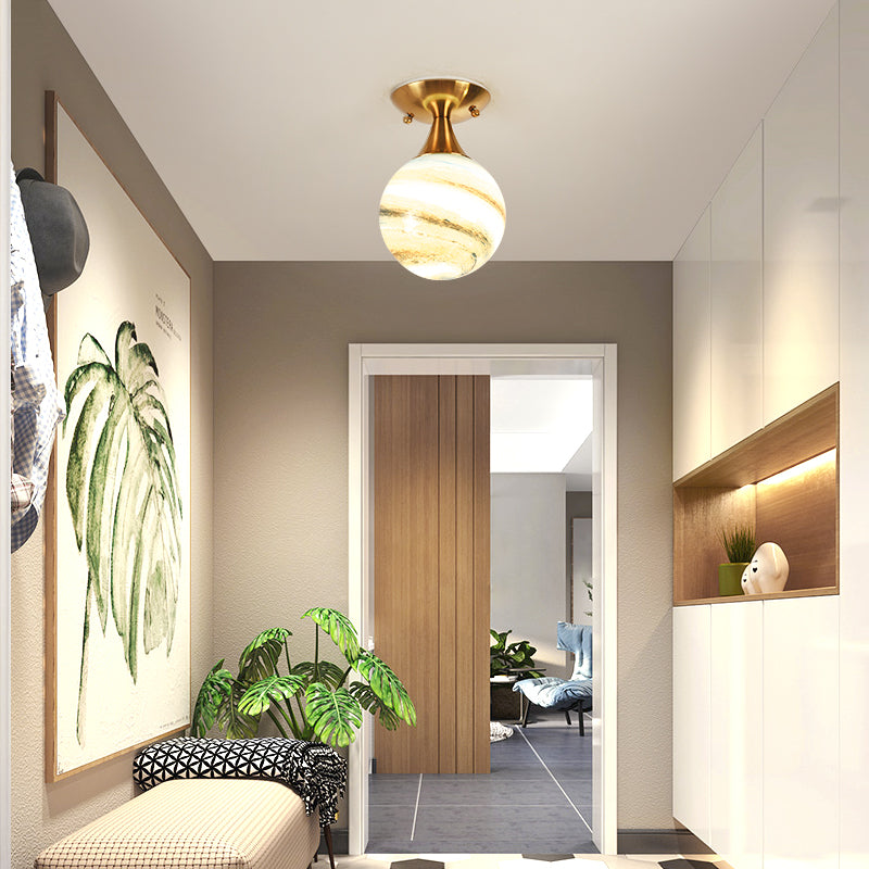 White-Yellow/Gray-Blue/Smoke Gray Glass Orb Shade Semi Mount Lighting - Nordic Style, 1 Bulb Ceiling Flush Mount for Foyer