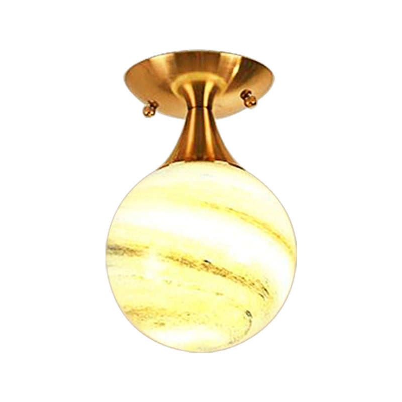 White-Yellow/Gray-Blue/Smoke Gray Glass Orb Shade Semi Mount Lighting - Nordic Style, 1 Bulb Ceiling Flush Mount for Foyer