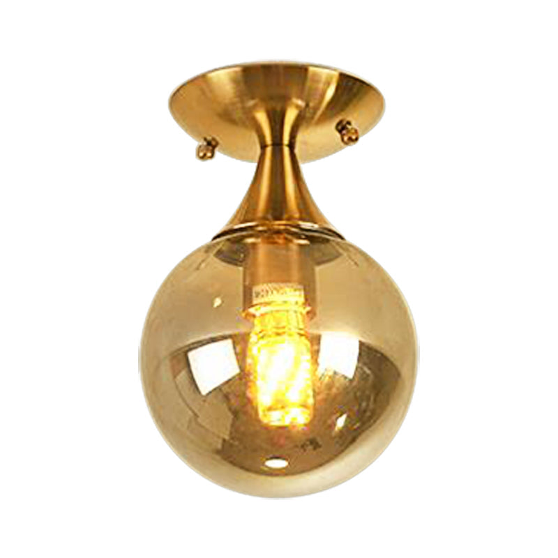 White-Yellow/Gray-Blue/Smoke Gray Glass Orb Shade Semi Mount Lighting - Nordic Style, 1 Bulb Ceiling Flush Mount for Foyer