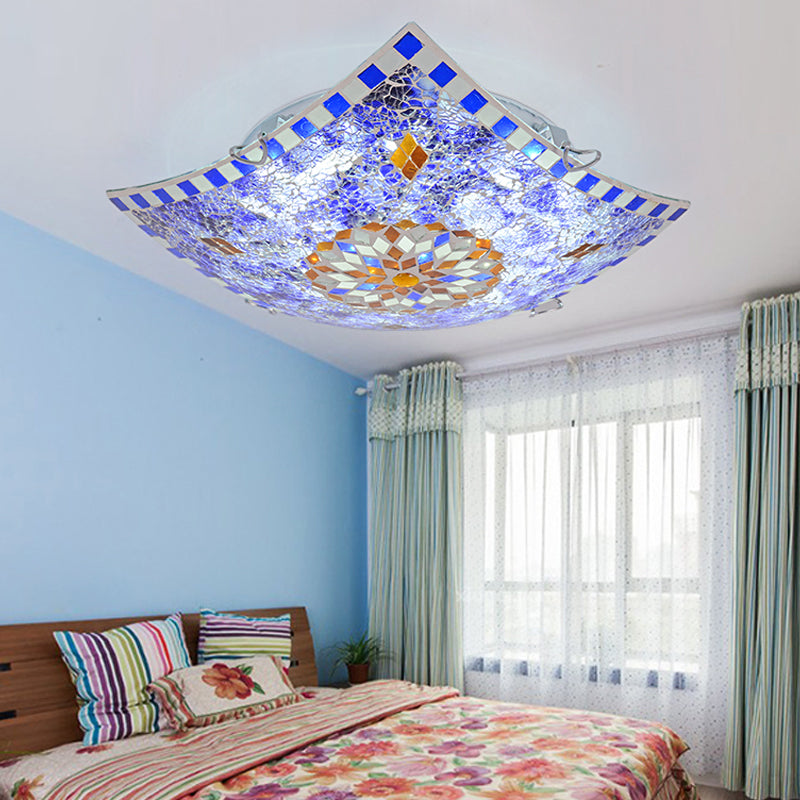 Baroque Style Purple Glass LED Flush Mount Recessed Light Fixture - Square Design, 12"/16"/19.5" Wide
