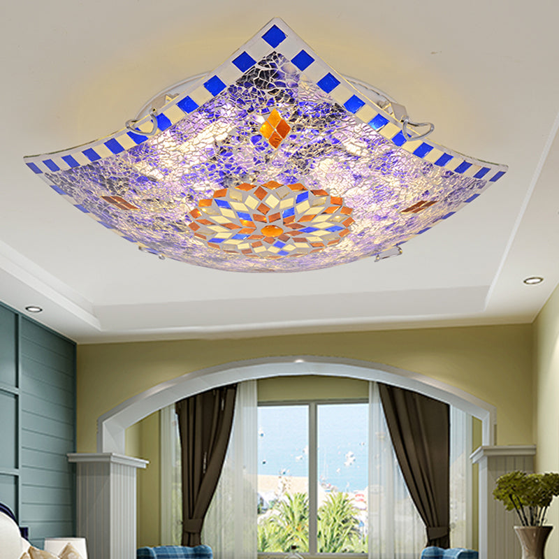 Baroque Style Purple Glass LED Flush Mount Recessed Light Fixture - Square Design, 12"/16"/19.5" Wide