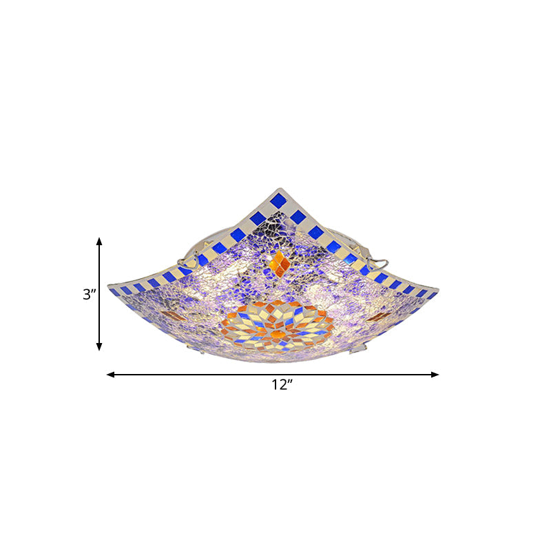 Baroque Style Purple Glass LED Flush Mount Recessed Light Fixture - Square Design, 12"/16"/19.5" Wide