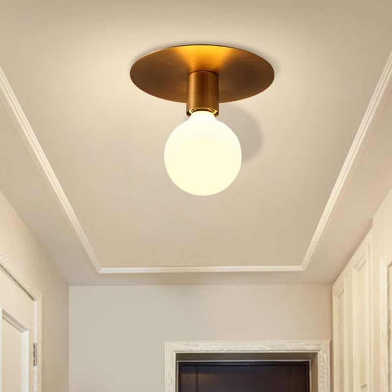 Golden Flush Mount Ceiling Lamp with Frosted Glass & Backplate Design