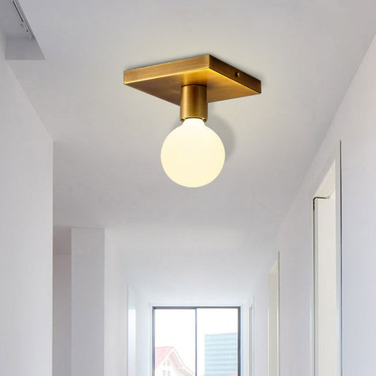 Golden Flush Mount Ceiling Lamp with Frosted Glass & Backplate Design