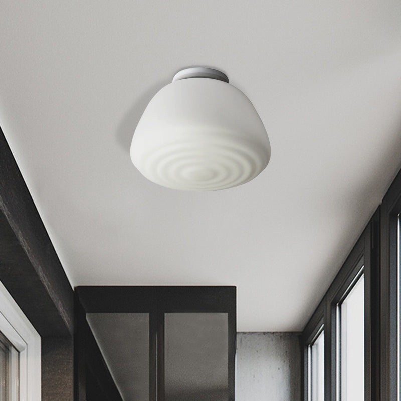 Minimalist 1 Head Flush Mount Lantern Light with Opal Glass Shade for Kitchen - 6"/8" W Cone Flush Mount Lighting