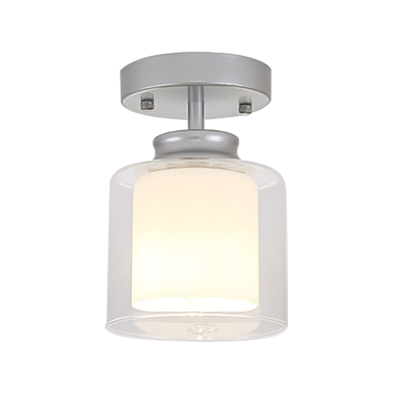 Contemporary Cylinder Semi Flush Ceiling Light with Glass Shade - Black/Silver/Gold Finish, 1 Bulb Fixture