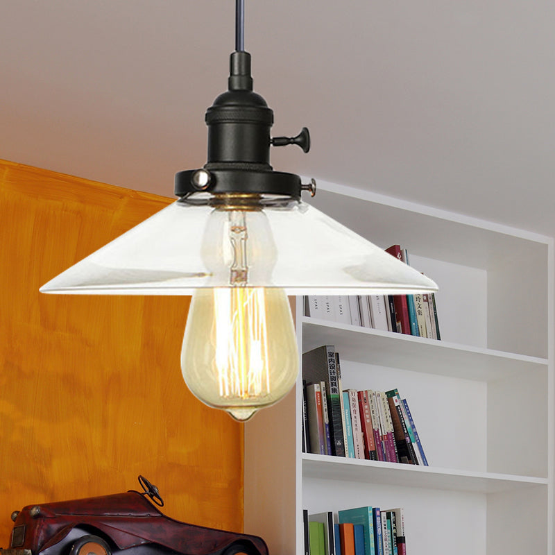 Lampe à suspension conique en verre métallique et transparent - Plafonnier à hauteur réglable
