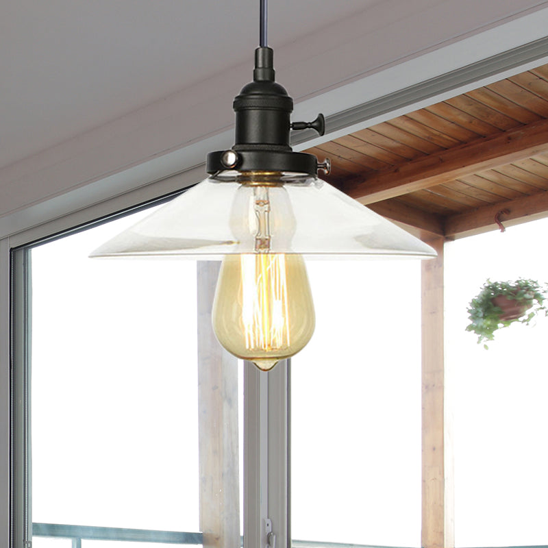 Lampe à suspension conique en verre métallique et transparent - Plafonnier à hauteur réglable