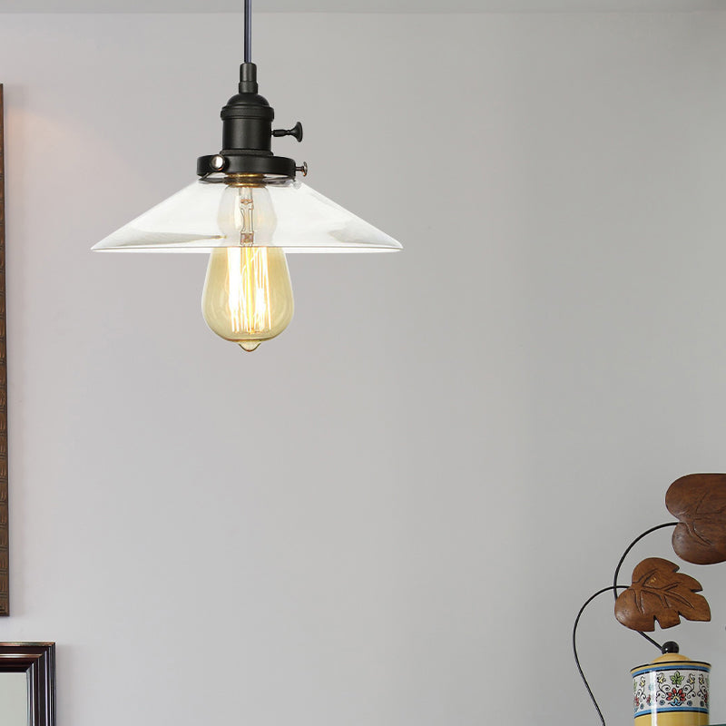 Lampe à suspension conique en verre métallique et transparent - Plafonnier à hauteur réglable