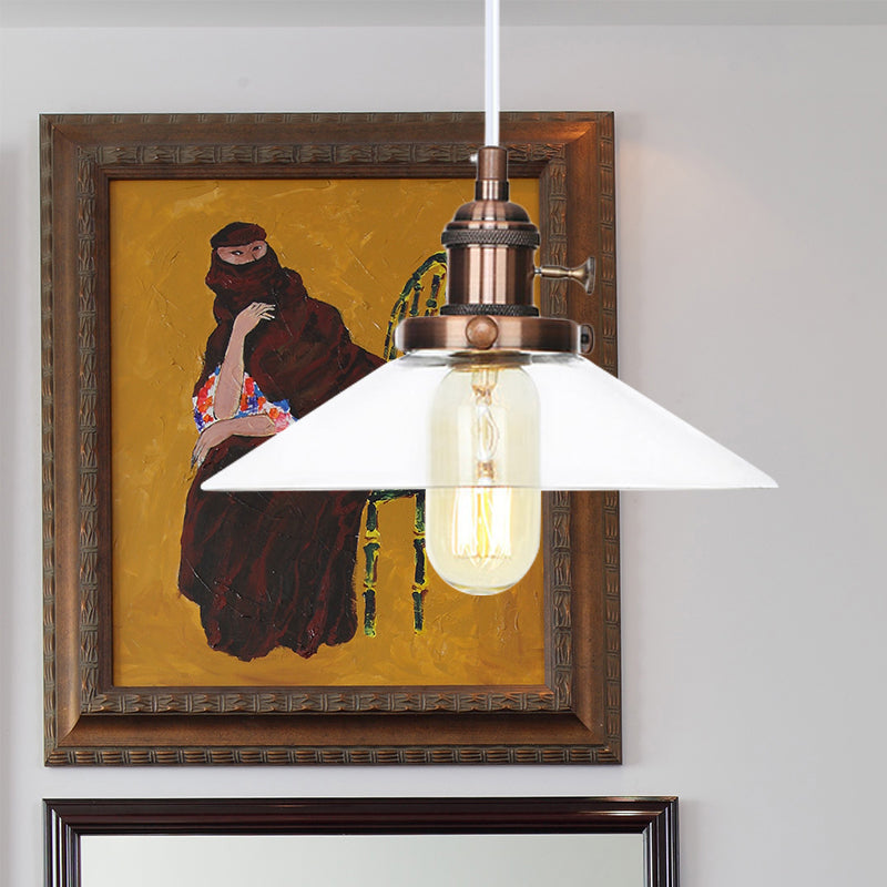 Farmhouse Style Cone Pendant Lamp: Metallic & Clear Glass Height-Adjustable Ceiling Light Copper