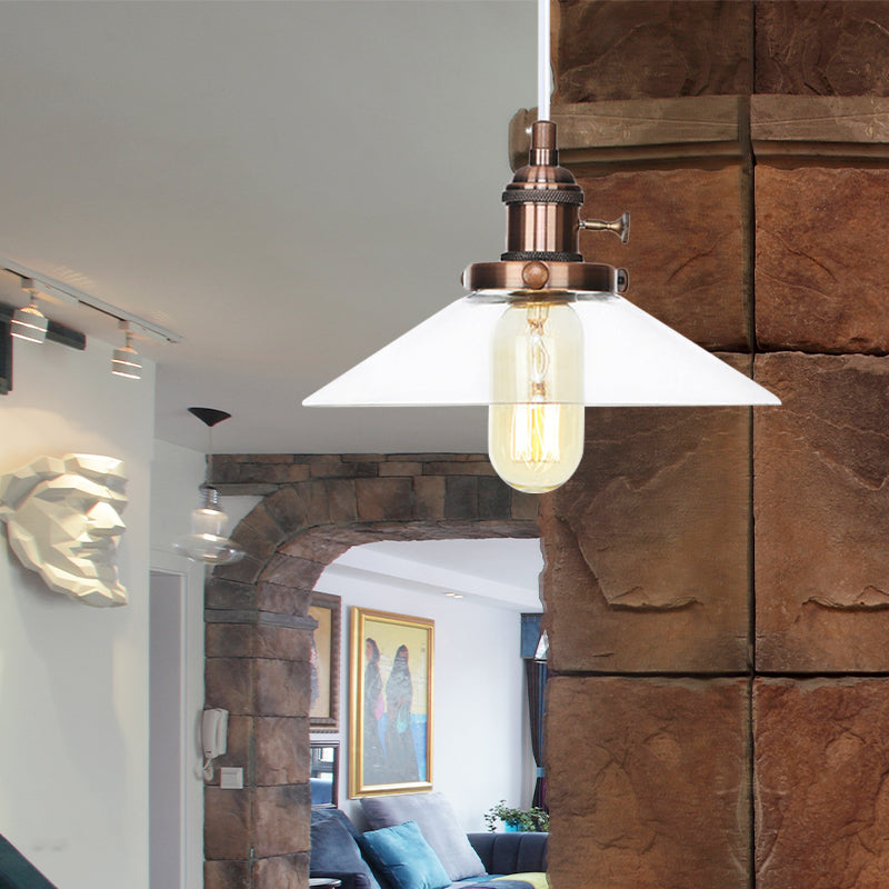 Lampe à suspension conique en verre métallique et transparent - Plafonnier à hauteur réglable