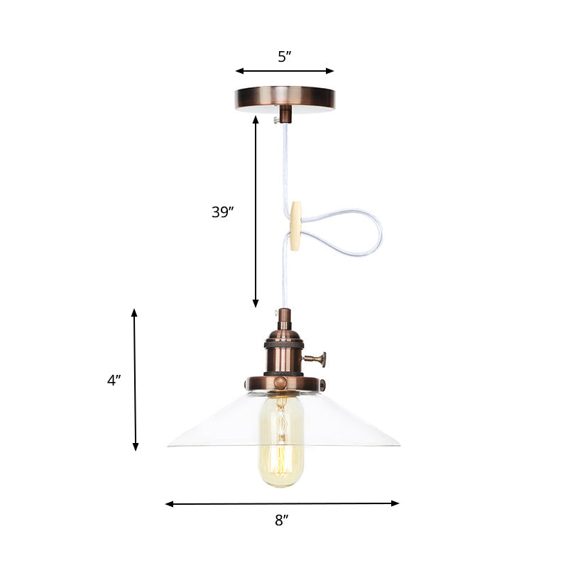 Lampe à suspension conique en verre métallique et transparent - Plafonnier à hauteur réglable