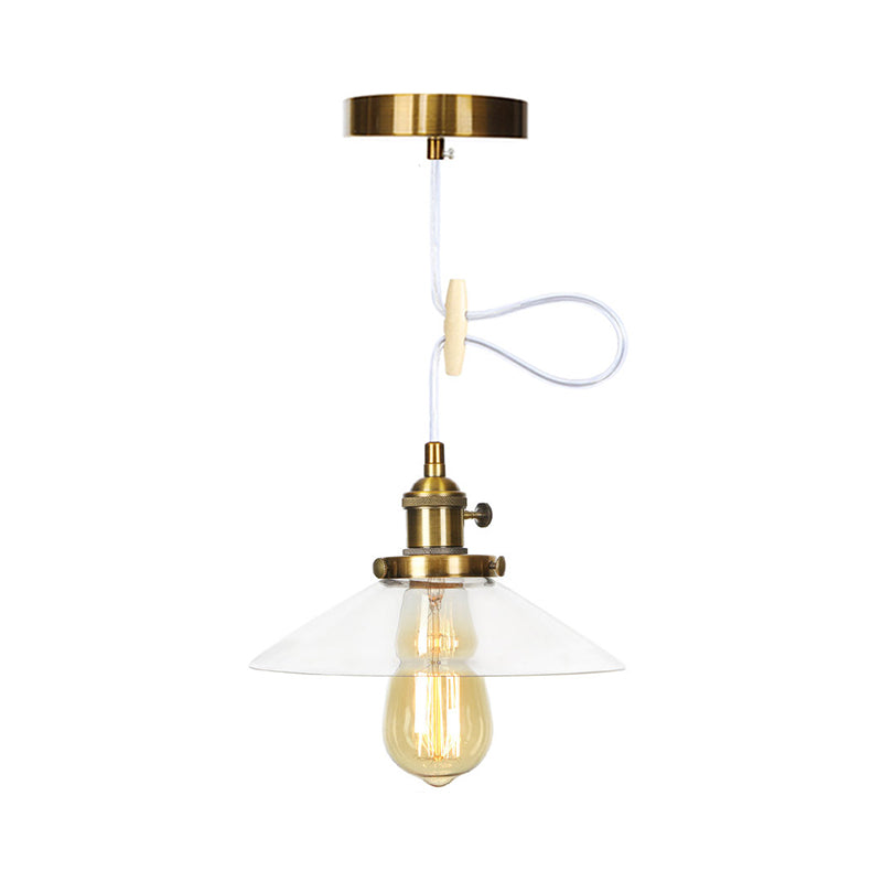 Farmhouse Style Cone Pendant Lamp: Metallic & Clear Glass Height-Adjustable Ceiling Light