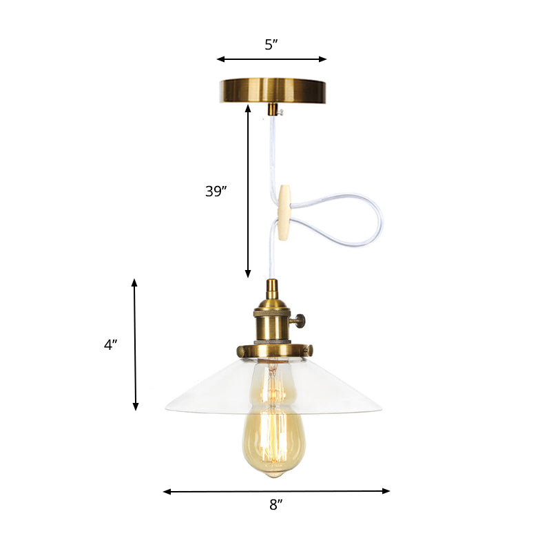 Lampe à suspension conique en verre métallique et transparent - Plafonnier à hauteur réglable