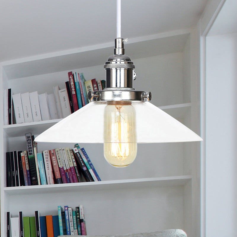 Lampe à suspension conique en verre métallique et transparent - Plafonnier à hauteur réglable