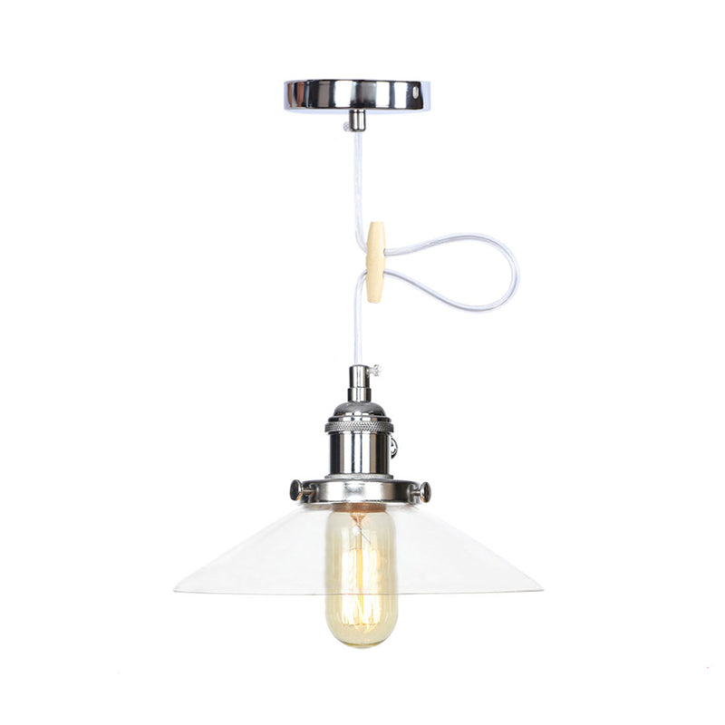 Lampe à suspension conique en verre métallique et transparent - Plafonnier à hauteur réglable