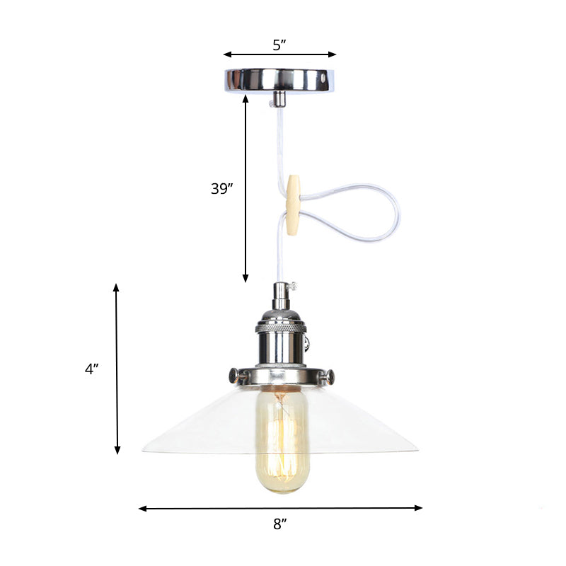 Lampe à suspension conique en verre métallique et transparent - Plafonnier à hauteur réglable
