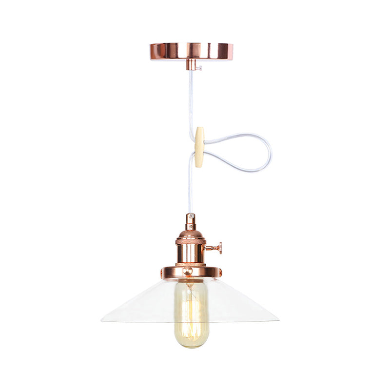 Lampe à suspension conique en verre métallique et transparent - Plafonnier à hauteur réglable