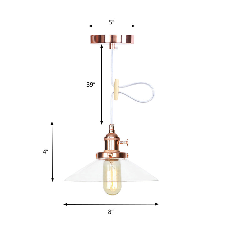 Lampe à suspension conique en verre métallique et transparent - Plafonnier à hauteur réglable