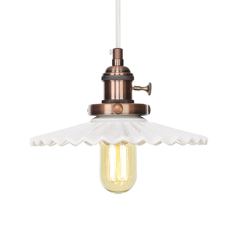 Scalloped Edge Hanging Light Fixture - Ceramic Pendant Ceiling For Industrial Dining Rooms (1 Bulb)