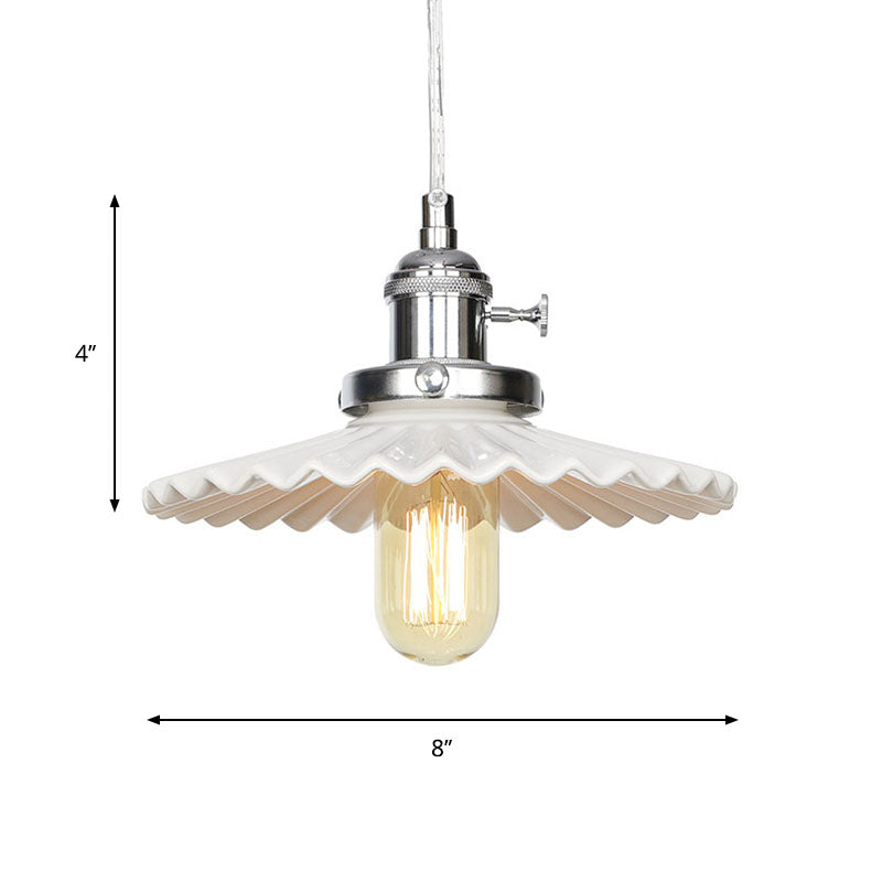 Ceramic Scalloped Edge Industrial Pendant Light with Single Bulb for Dining Rooms in Black, Bronze, or Brass Finishes