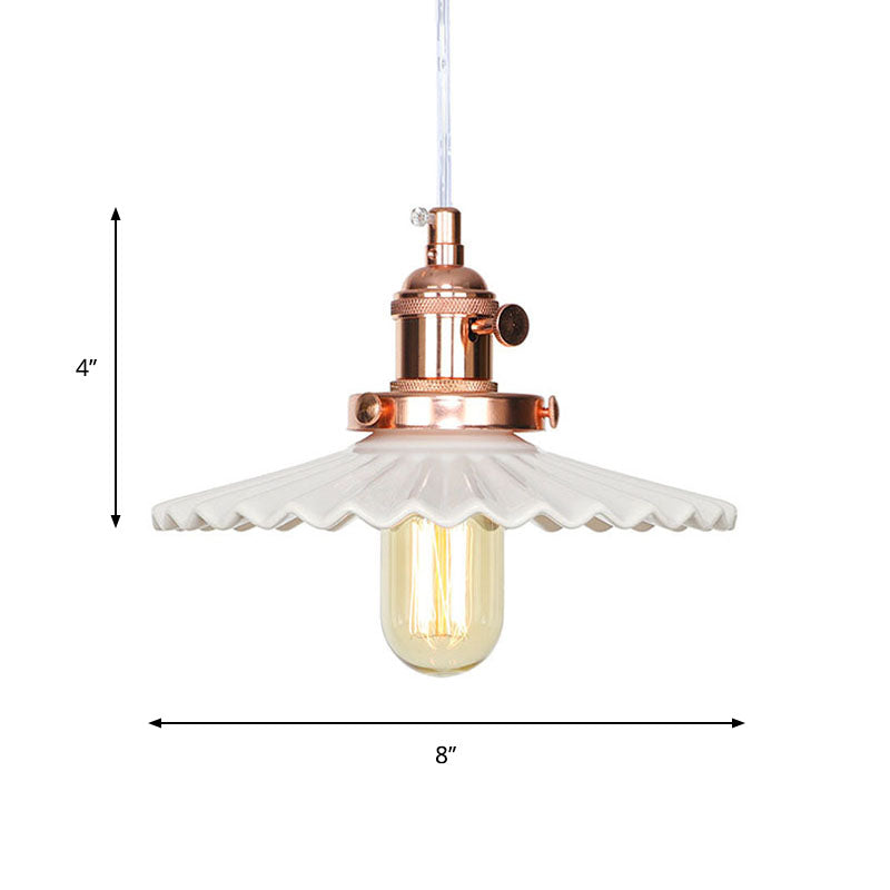 Ceramic Scalloped Edge Industrial Pendant Light with Single Bulb for Dining Rooms in Black, Bronze, or Brass Finishes
