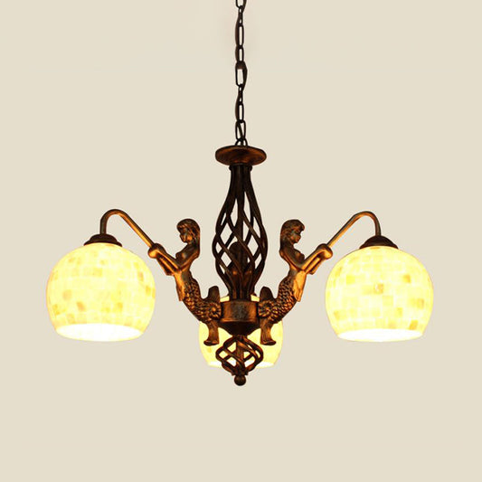 Lustre en bronze à coque sphérique de style Tiffany - Plafonnier suspendu à 5/9/11 lumières
